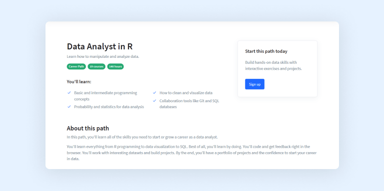 Data Analyst in R - Learning path on DataQuest