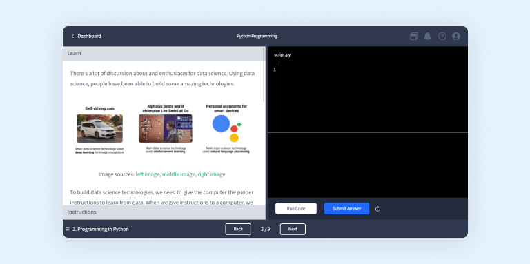 Dataquest interface