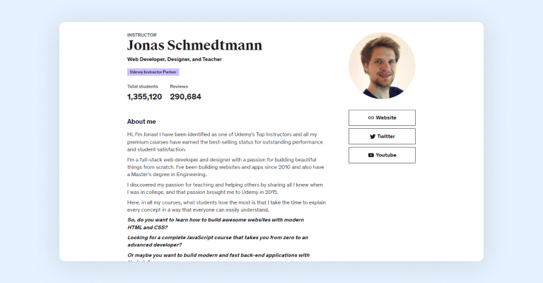 Udemy instructor Jonas Schmedtmann