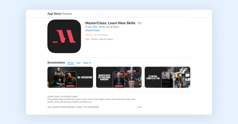 Masterclass mobile app