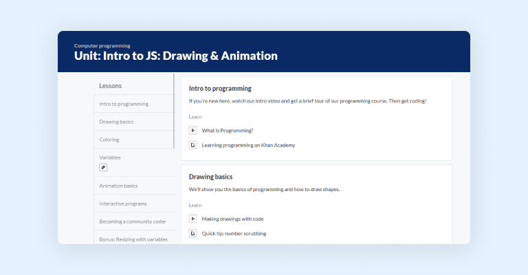 Introo to JS: Drawing & Animation - course on KhanAcademy