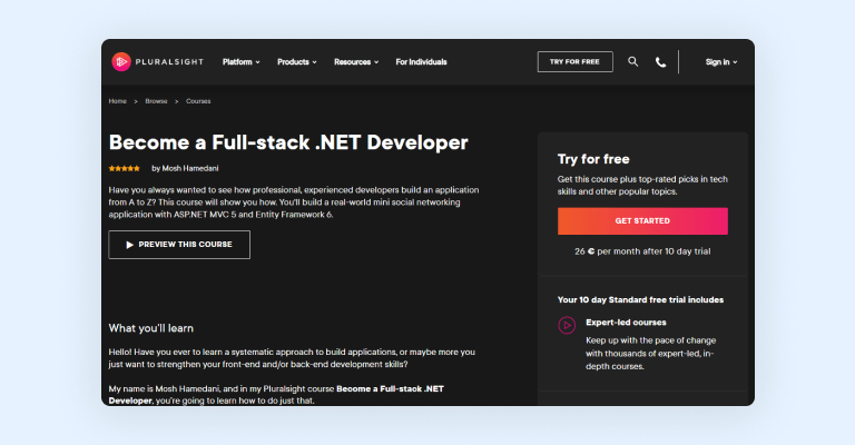 Full-stack .NET Developer course on Pluralsight