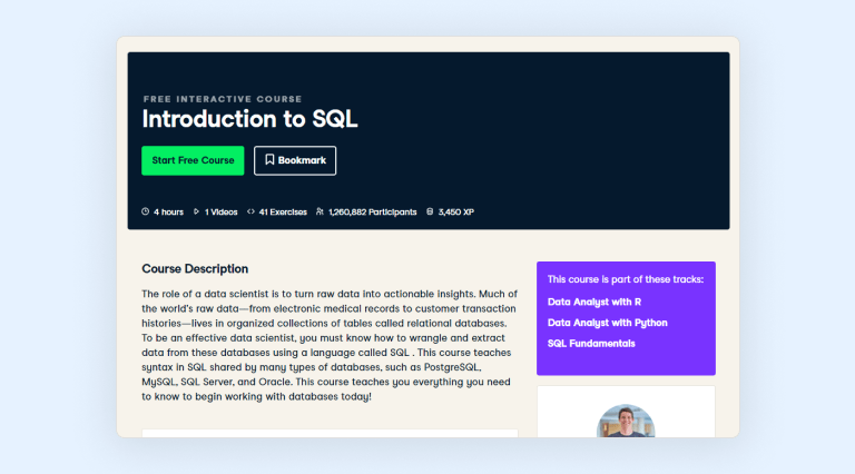 DataCamp introduction to SQL course