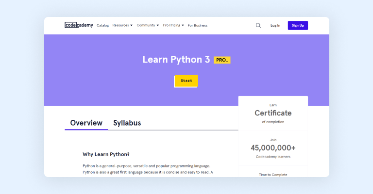 Learn Python 3 course on Codecademy Learn Python 3 course on Codecademy