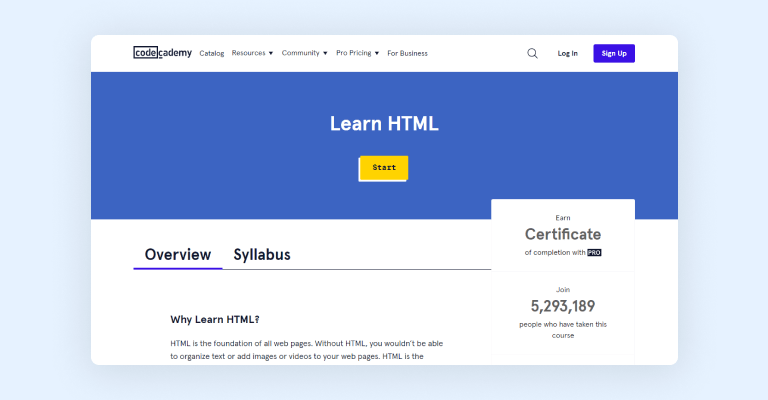 Learn HTML course on Codecademy Learn HTML course on Codecademy