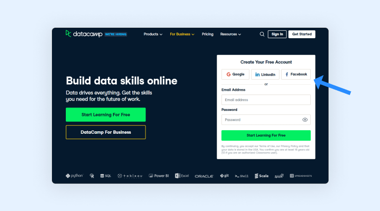 Create a DataCamp account Create a DataCamp account