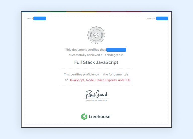 Treehouse certificate Treehouse certificate